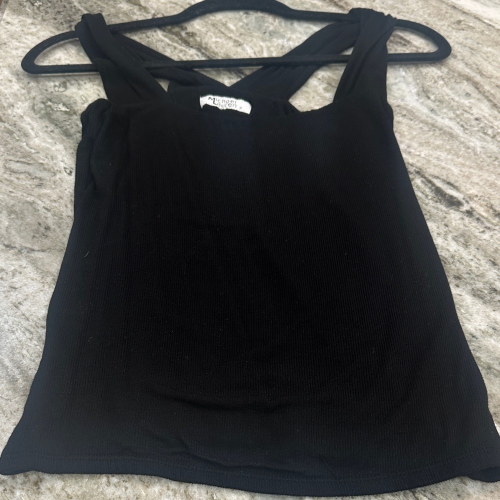 Michael Lauren Black Ribbed Square-Neck Tank